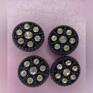Vintage plastic sequined black buttons set of 4